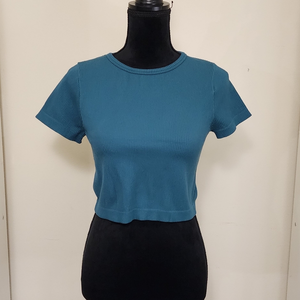 Green Ribbed Crop Top